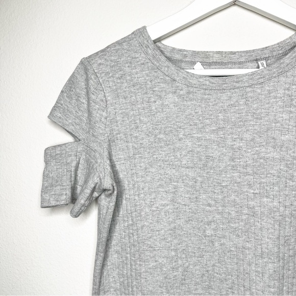 Helmut Lang Slashed Shoulder Ribbed Cotton Mini Dress Grey Small Bodycon - Picture 7 of 11